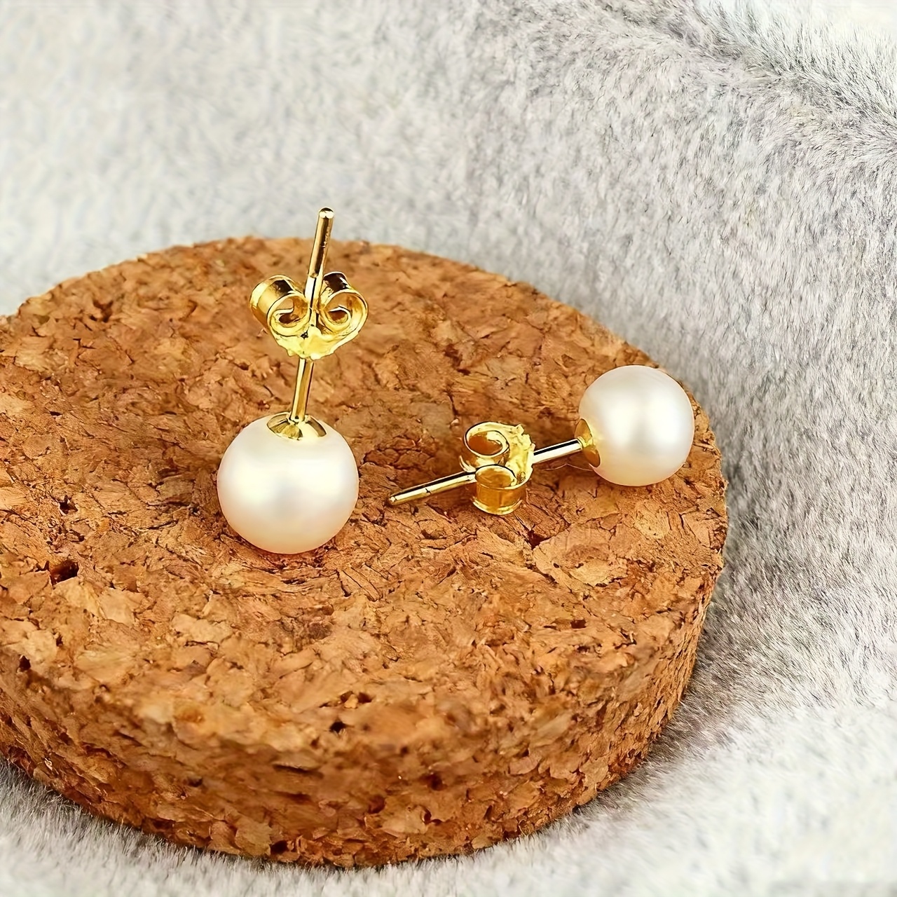 Women's 18K Gold-Plated Stainless Steel Stud Earrings with Imitation Spheres